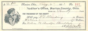 Warren G. Harding signed Check - SOLD